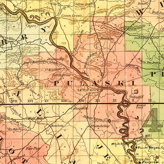Vintage Map of Arkansas, 1854
