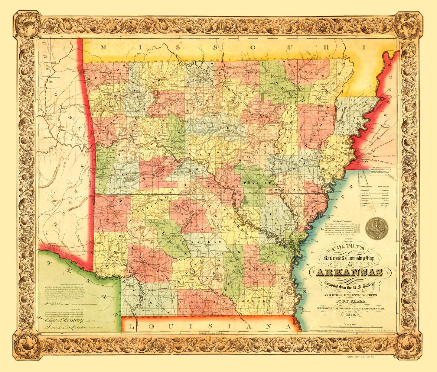 Vintage Map of Arkansas, 1854