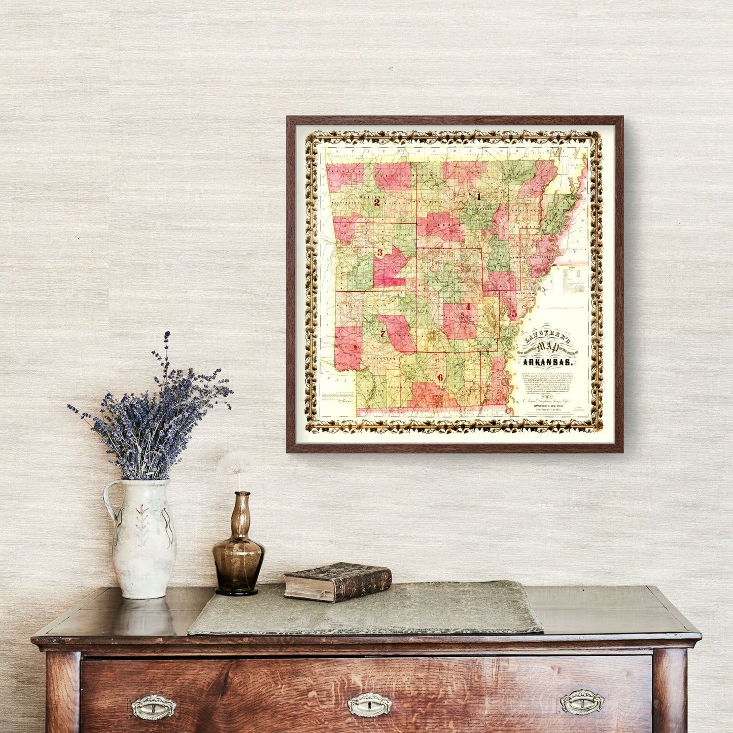 Vintage Map of Arkansas, 1866 (Johnson Edition)