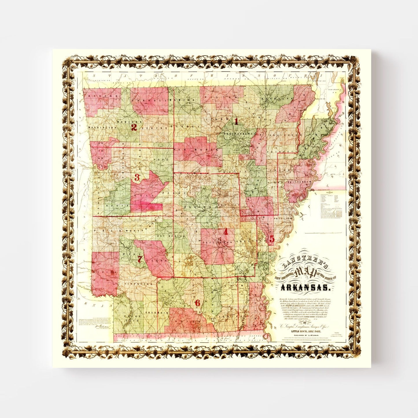 Vintage Map of Arkansas, 1866 (Johnson Edition)