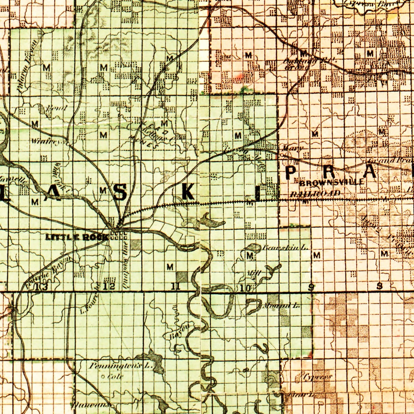 Vintage Map of Arkansas, 1866 (Johnson Edition)