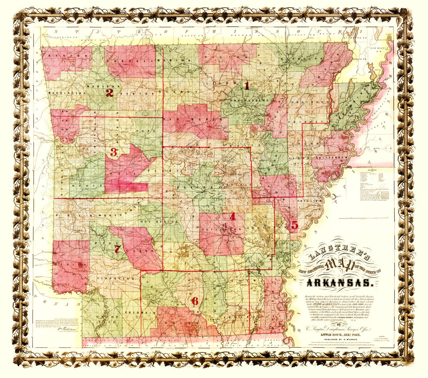 Vintage Map of Arkansas, 1866 (Johnson Edition)