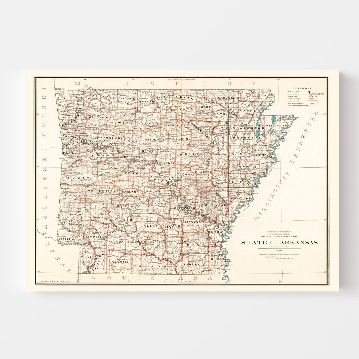 Vintage Map of Arkansas, 1886