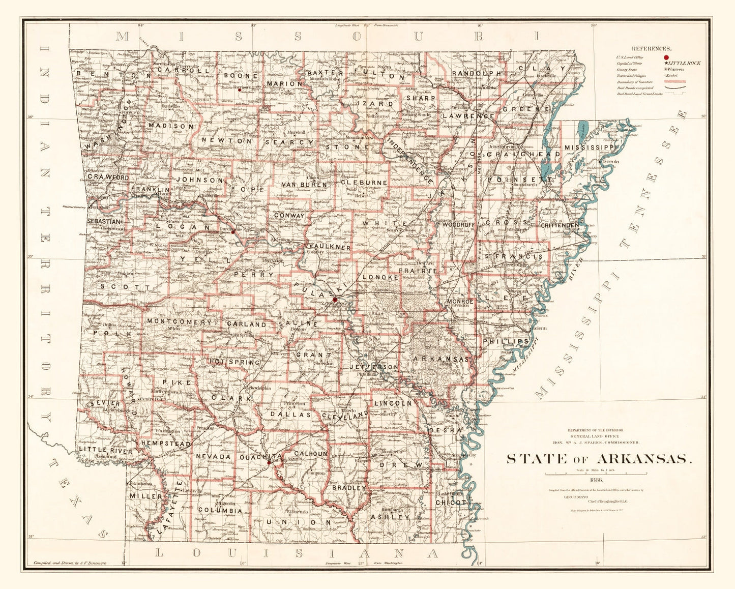 Vintage Map of Arkansas, 1886