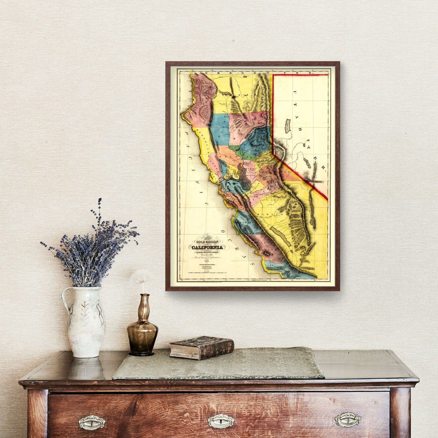 Vintage Map of California, 1851 Wall Art Print