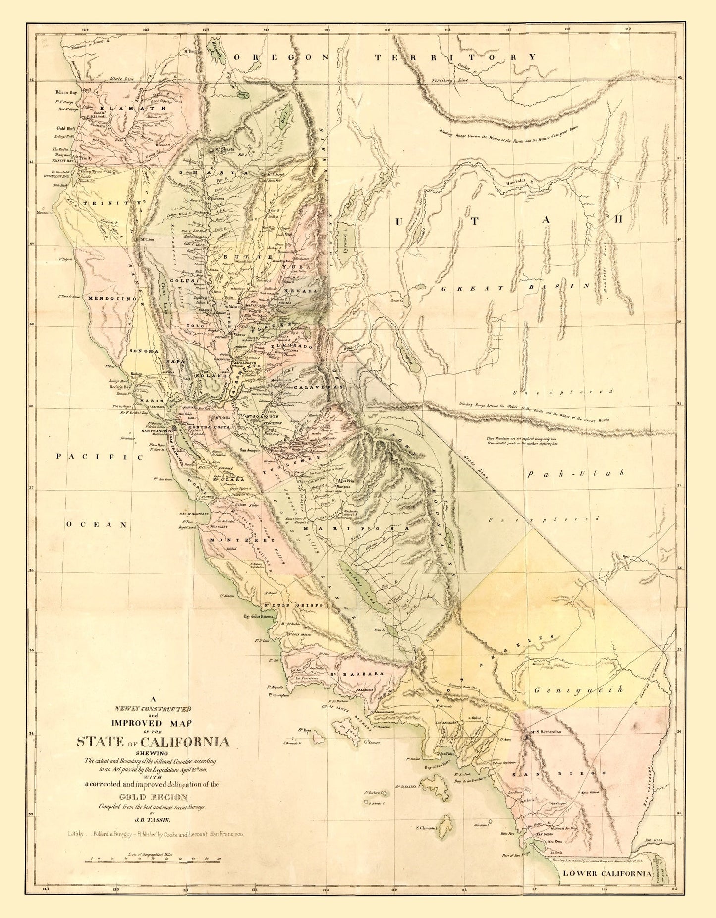 Vintage Map of California, 1851 | Wall Art