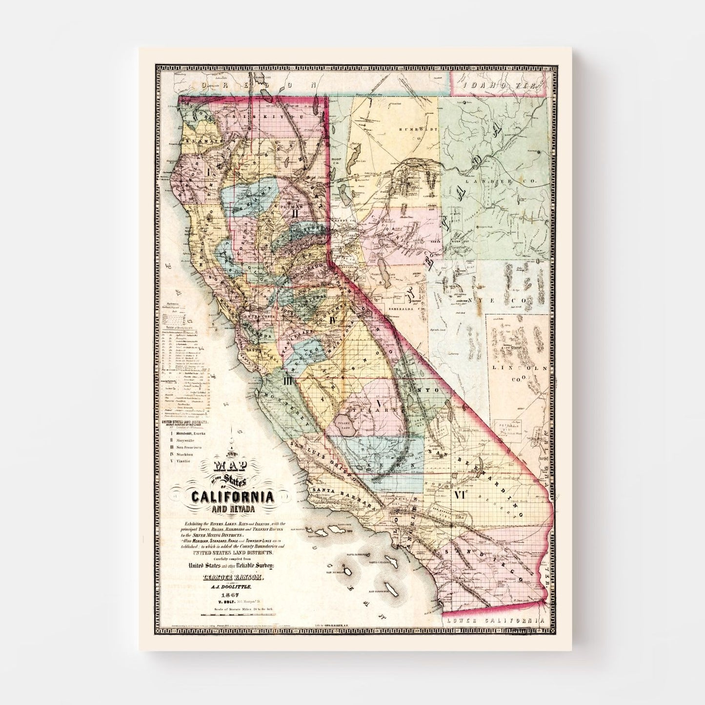 Vintage Map of California, 1867 | Wall Art