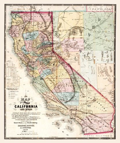 Vintage Map of California, 1867 | Wall Art