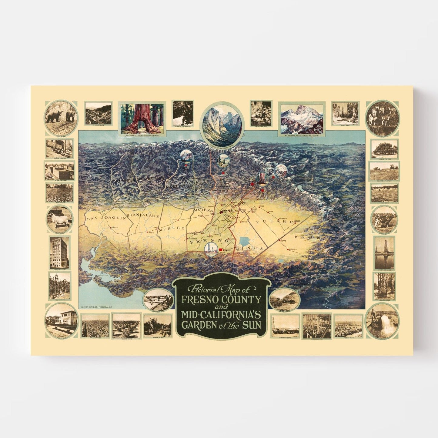 Vintage Map of Fresno County, California, 1923