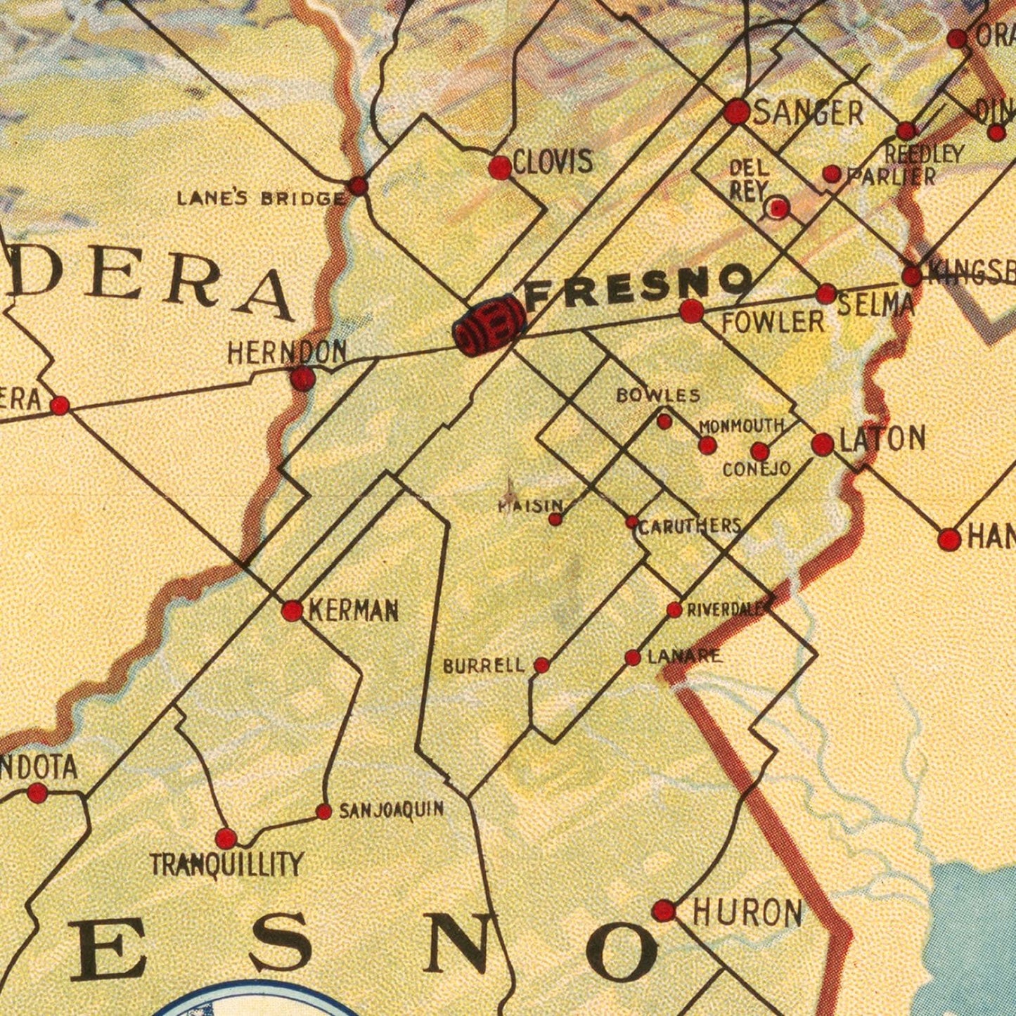 Vintage Map of Fresno County, California, 1923