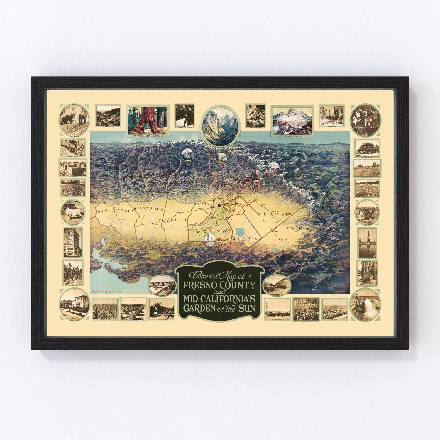 vintage map of Fresno County, California, 1923