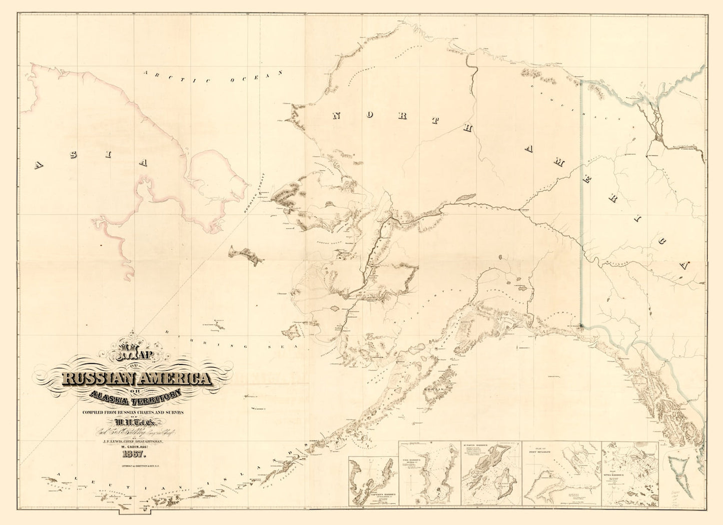 Vintage Map of Alaska, 1867 - Landscape