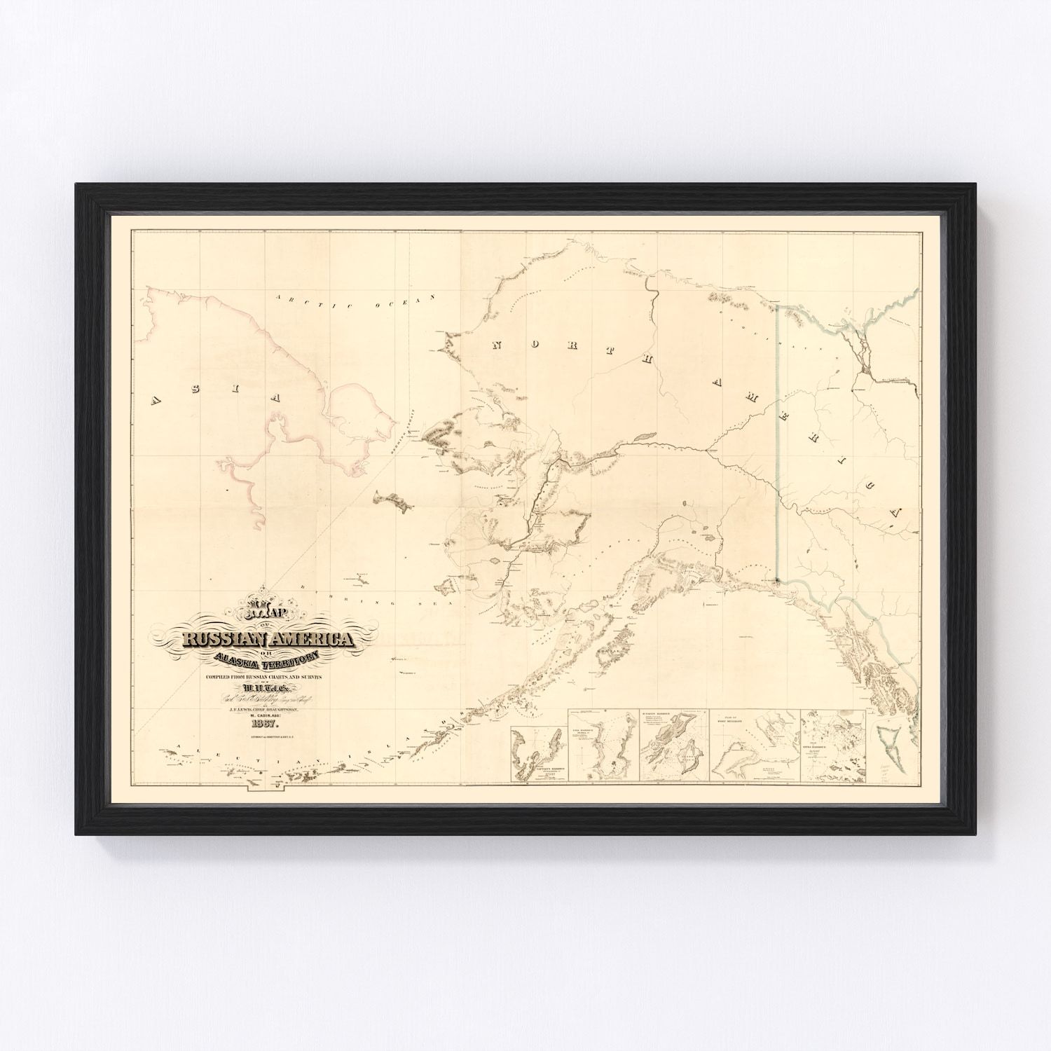 Vintage map of Alaska, 1867 landscape - year of US purchase restored print