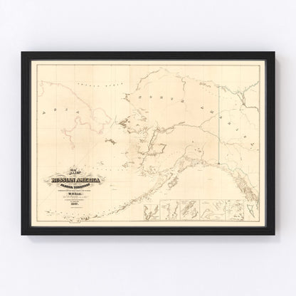 Vintage map of Alaska, 1867 landscape - year of US purchase restored print