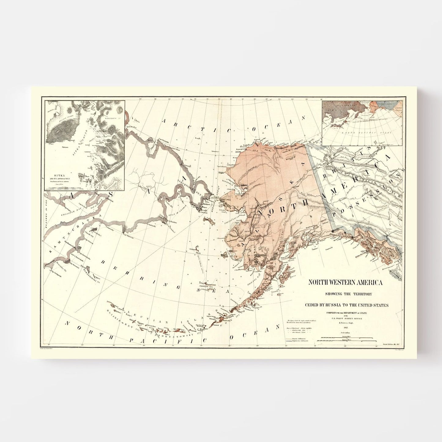 Vintage Map of Alaska, 1867