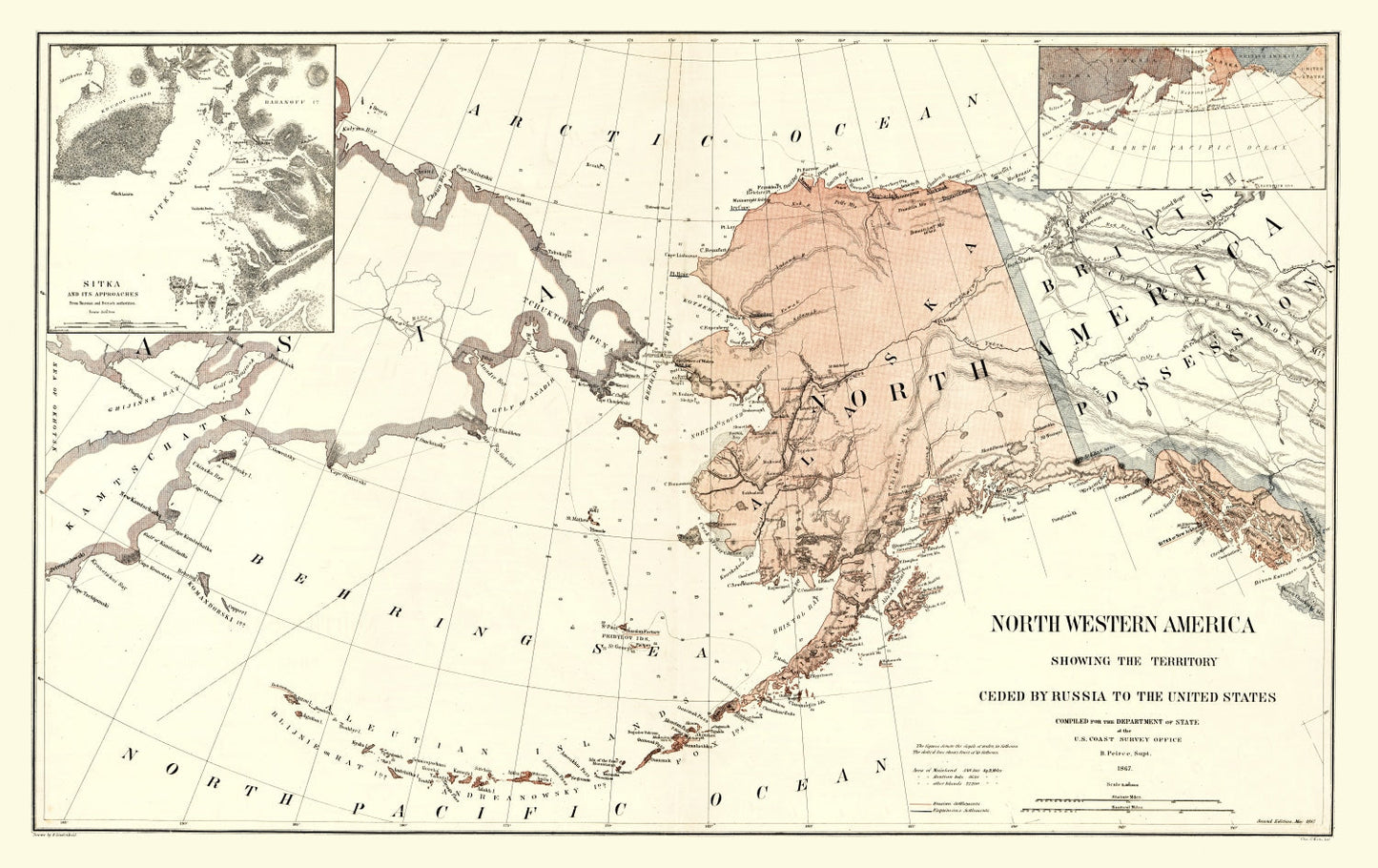 Vintage Map of Alaska, 1867