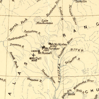 Vintage Map of Alaska, 1909 - Landscape