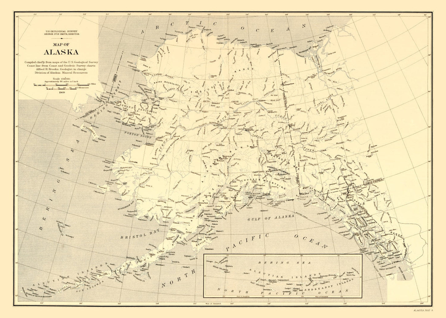 Vintage Map of Alaska, 1909 - Landscape