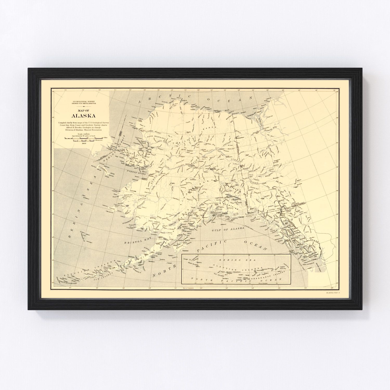 Vintage map of Alaska, 1909 landscape - restored print