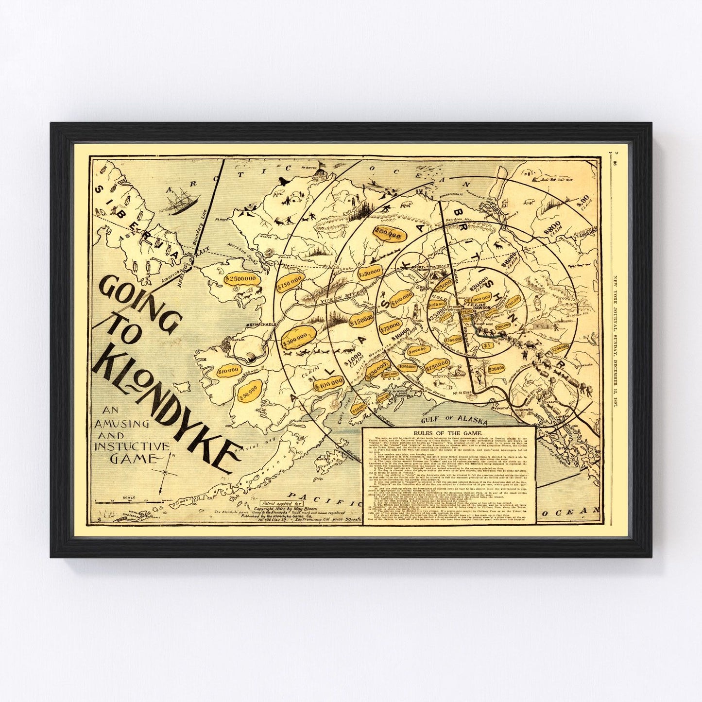 Vintage map of Alaska, 1897 - restored Gold Rush territory coastlines and mountains