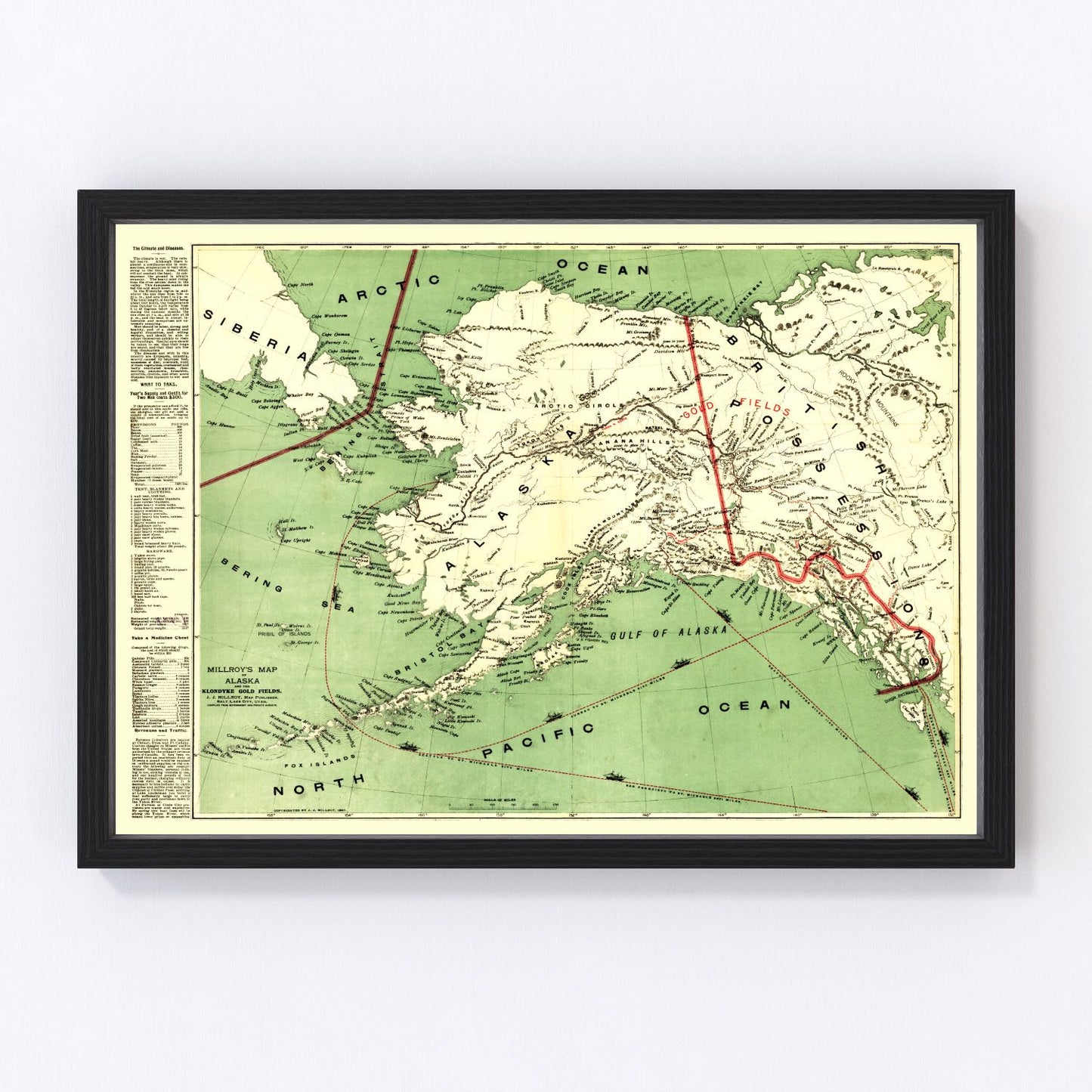 Vintage map of Alaska, 1897 - Gold Rush era restored print