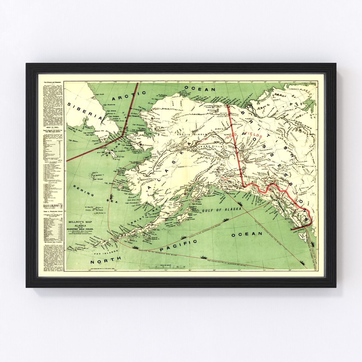 Vintage map of Alaska, 1897 - Gold Rush era restored print