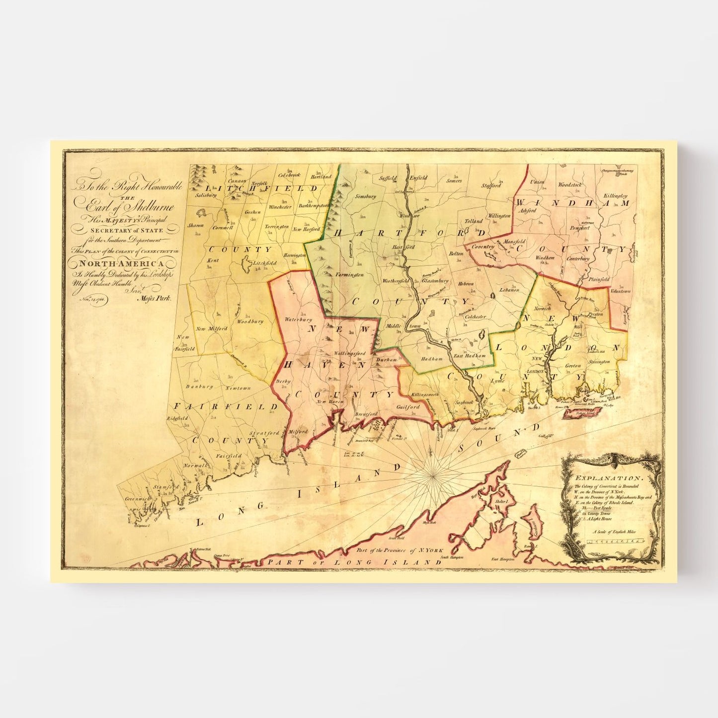 Vintage Map of Connecticut, 1766