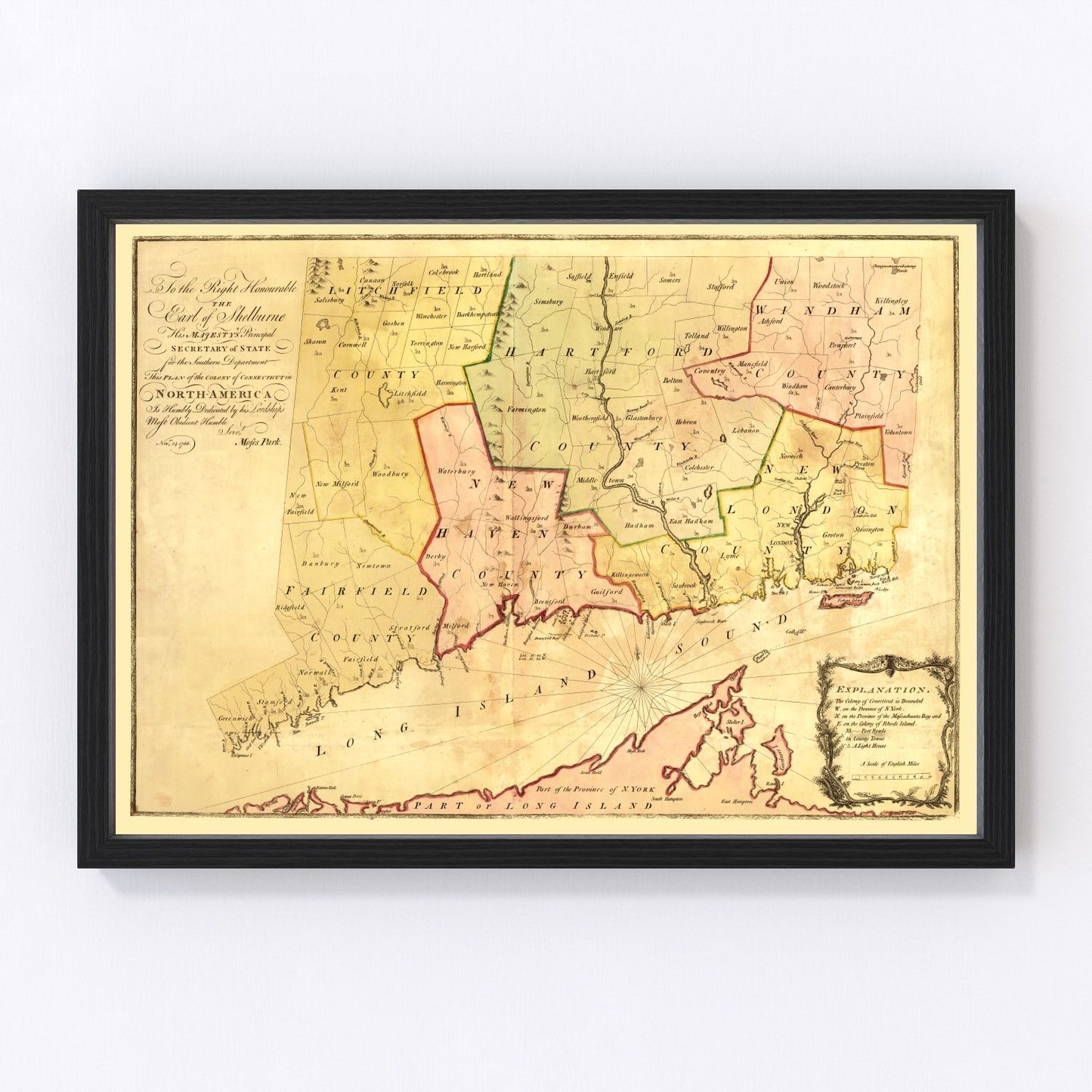 vintage map of Connecticut, 1766