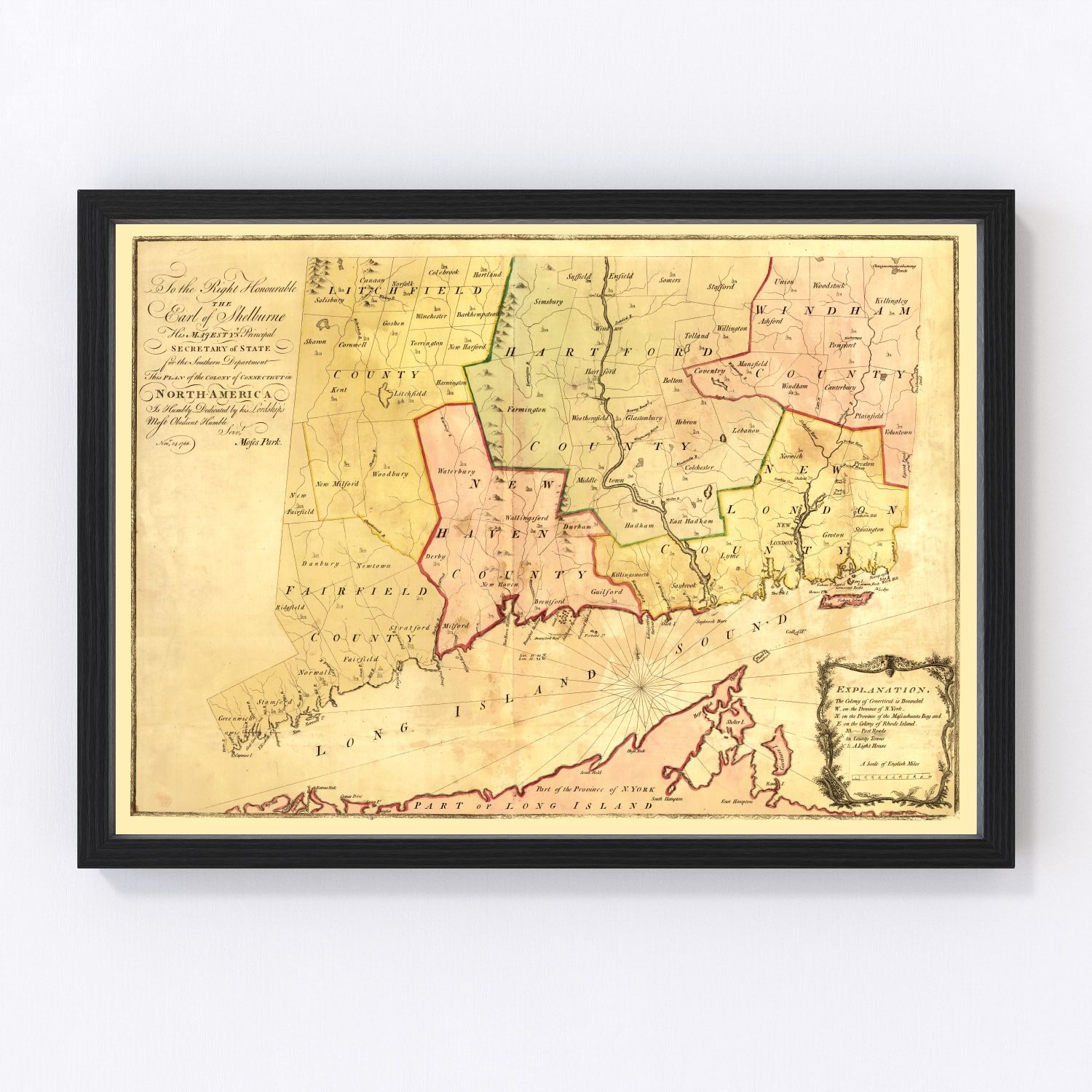 vintage map of Connecticut, 1766