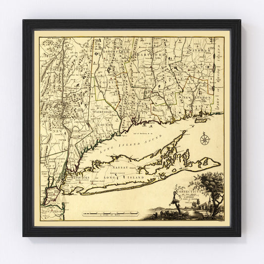vintage map of Connecticut, 1780