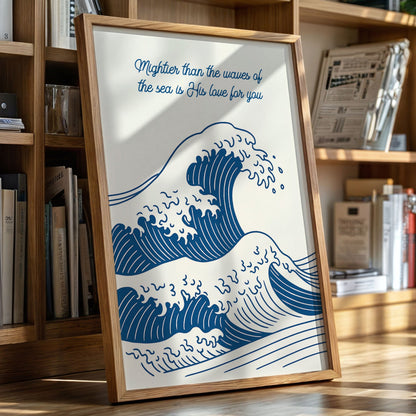 Mightier than the waves ocean scripture wall art print inspired by Psalm 93:4