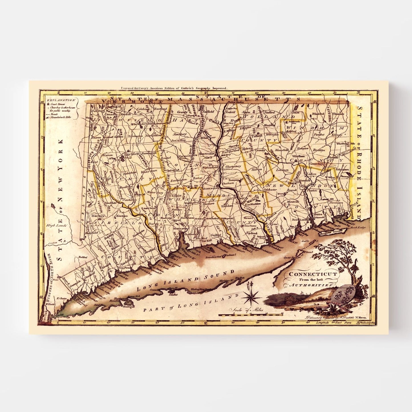 Vintage Map of Connecticut, 1795 (2nd Ed.)