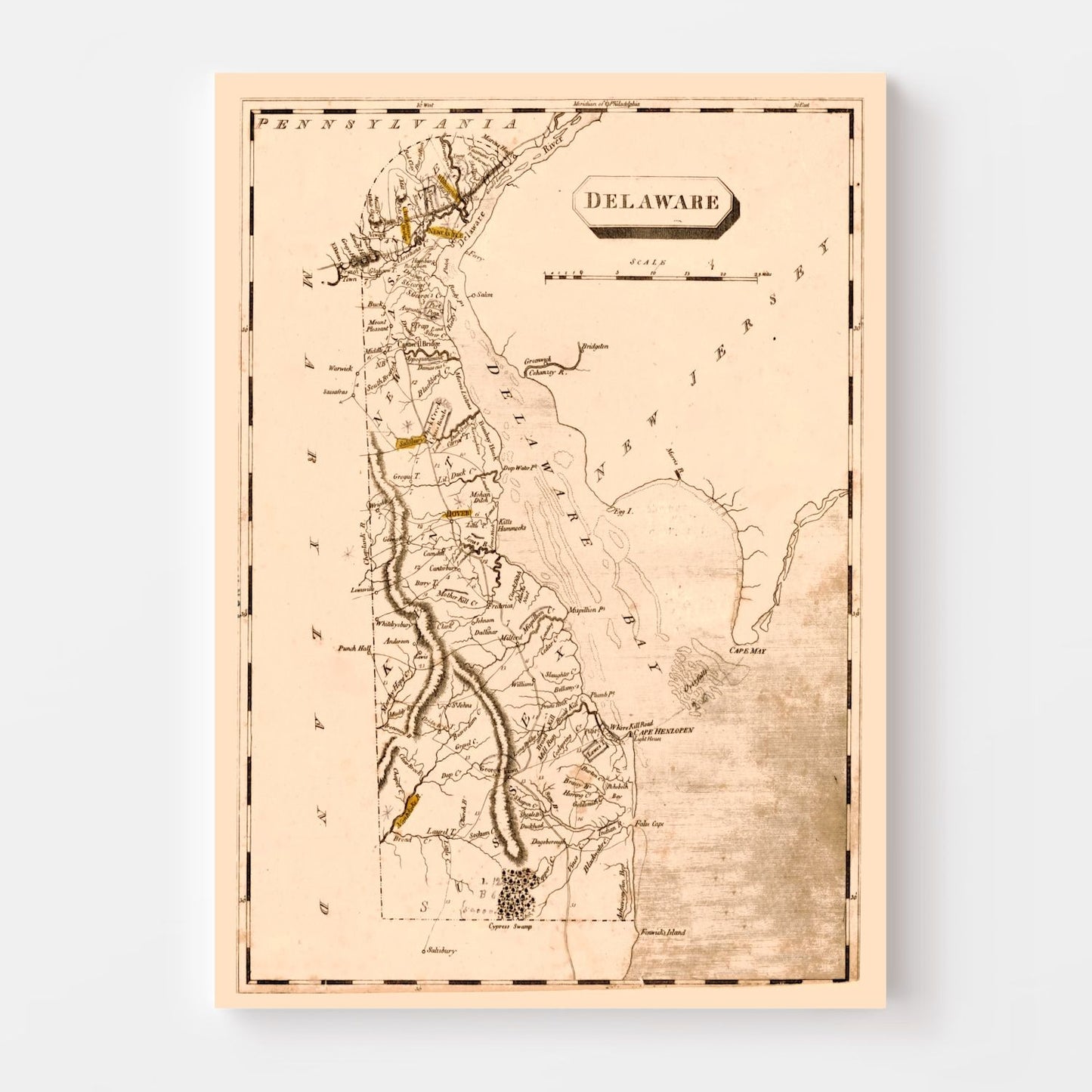 Vintage Map of Delaware, 1812