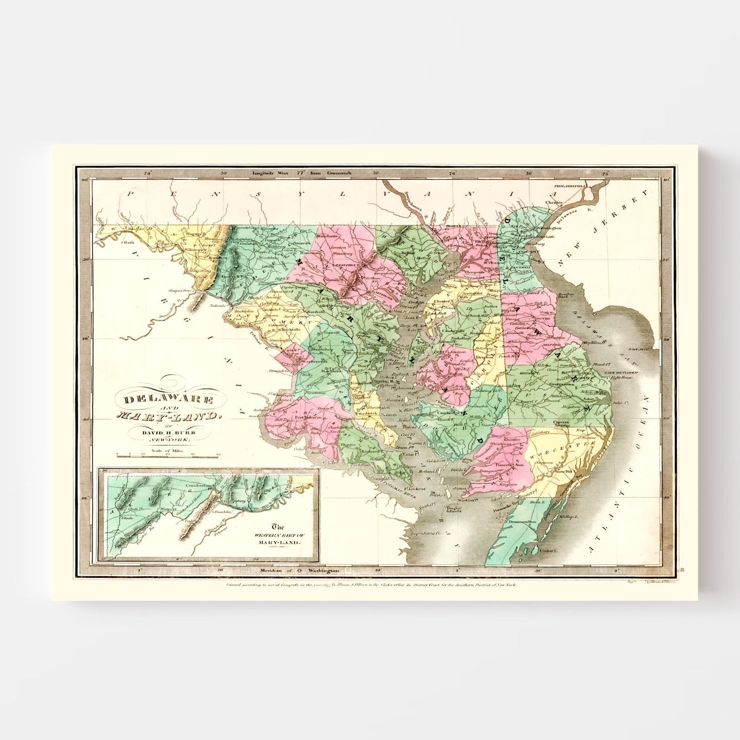 Vintage Map of Delaware, 1835