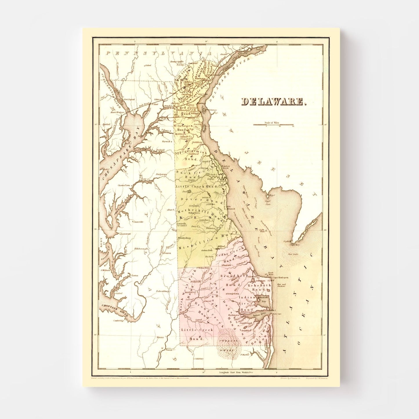 Vintage Map of Delaware, 1838