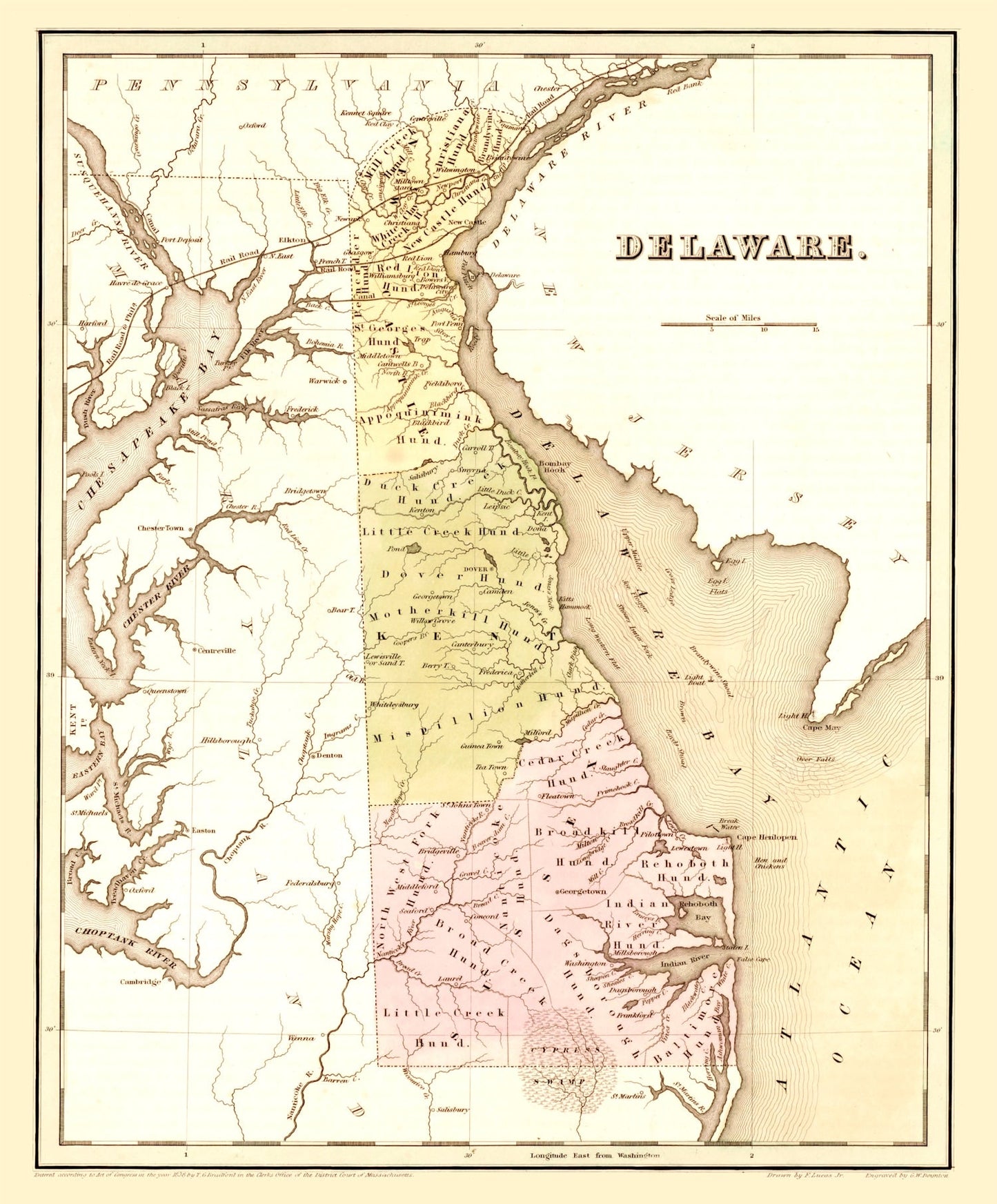 Vintage Map of Delaware, 1838