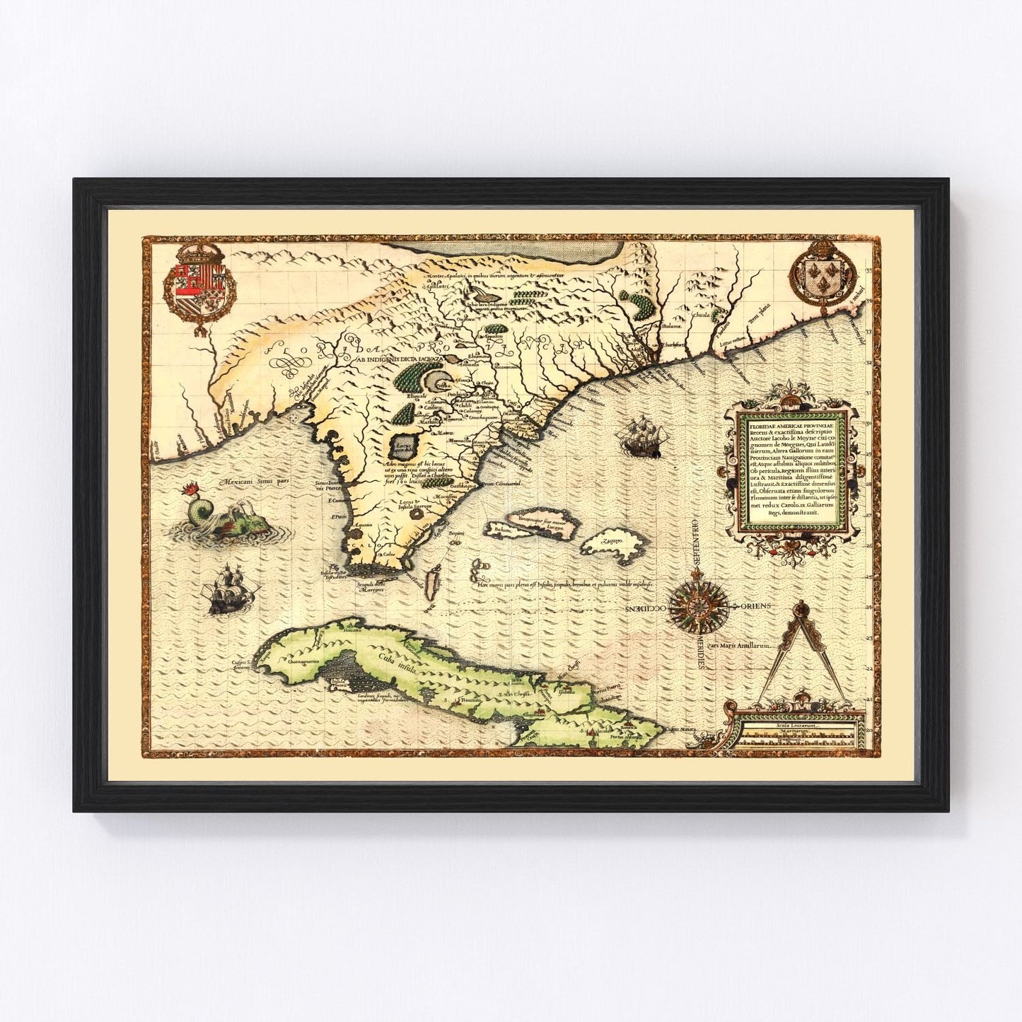 Vintage restored map of Florida, 1591, Age of Exploration Spanish cartography