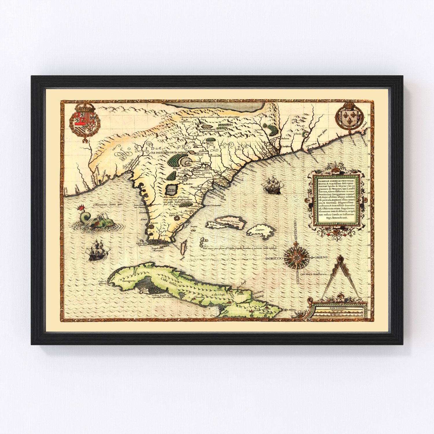 Vintage restored map of Florida, 1591, Age of Exploration Spanish cartography