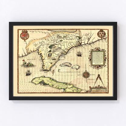 Vintage restored map of Florida, 1591, Age of Exploration Spanish cartography