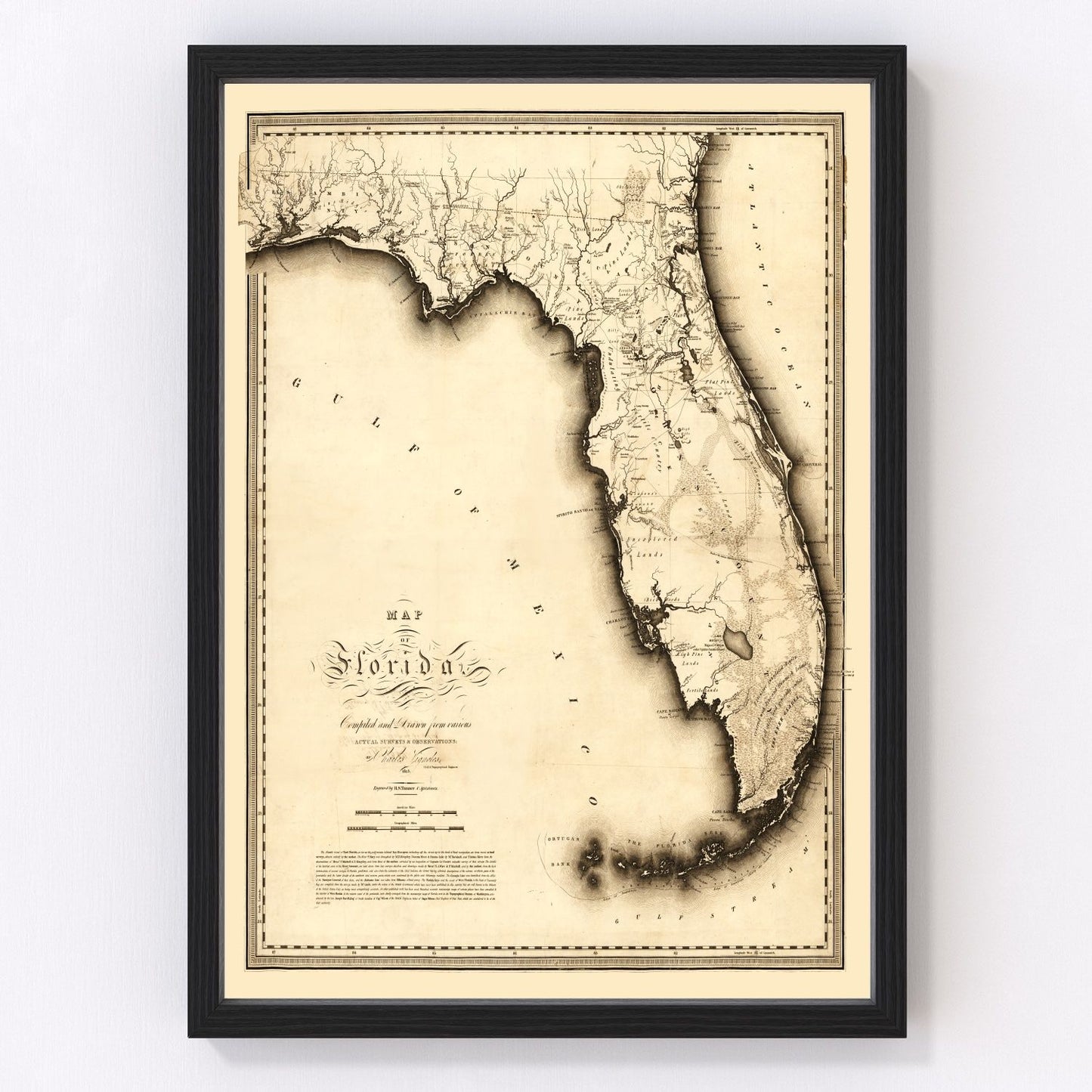 Vintage restored map of Florida, 1823, early U.S. territory cartography