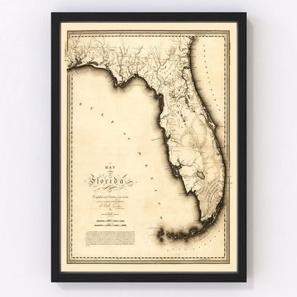 Vintage restored map of Florida, 1823, early U.S. territory cartography