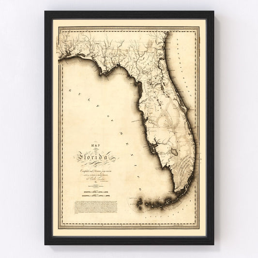 Vintage restored map of Florida, 1823, early U.S. territory cartography