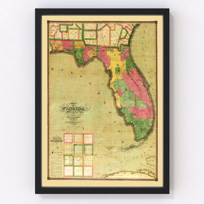 Vintage restored map of Florida, 1829, U.S. territory era cartography