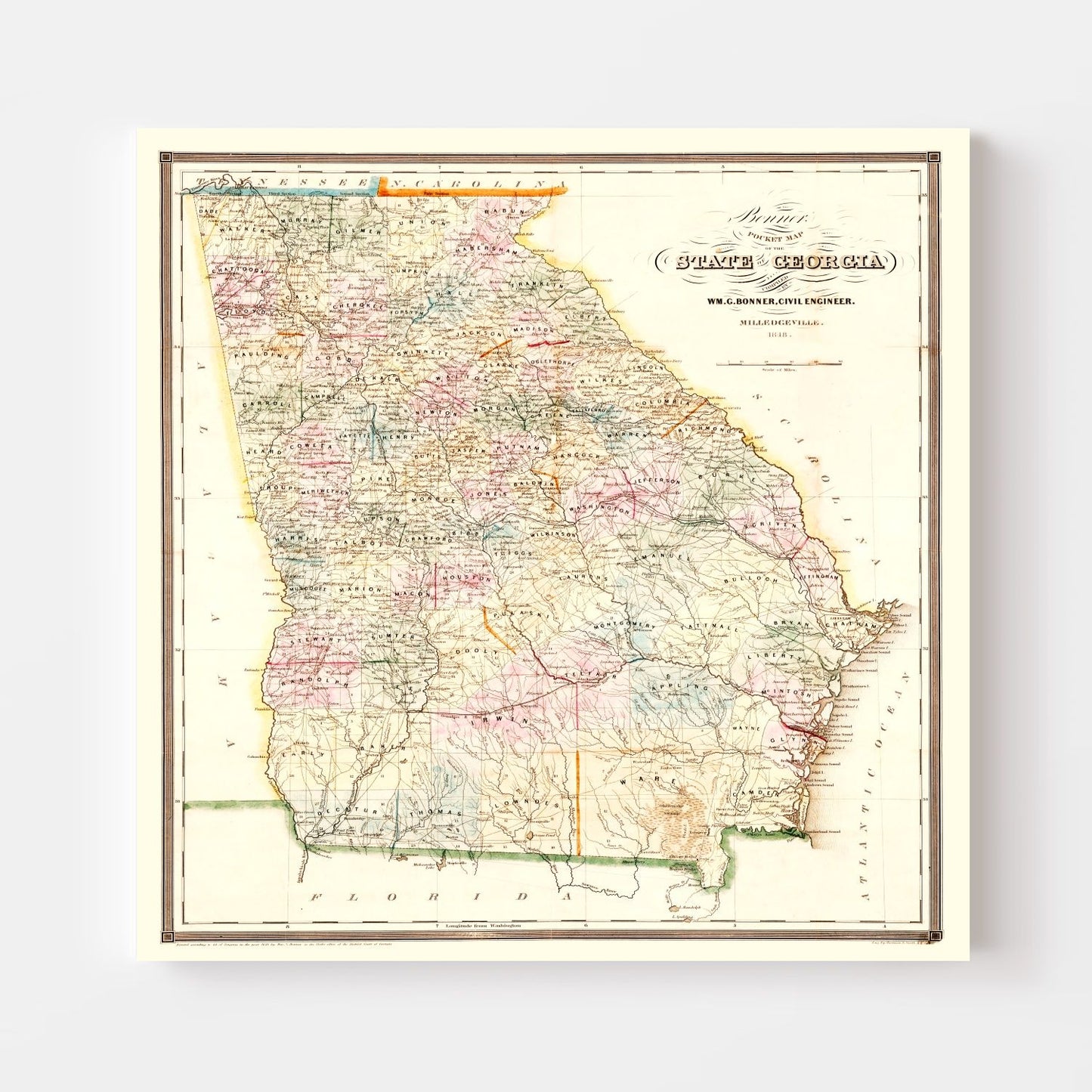 Vintage Map of Georgia, 1848