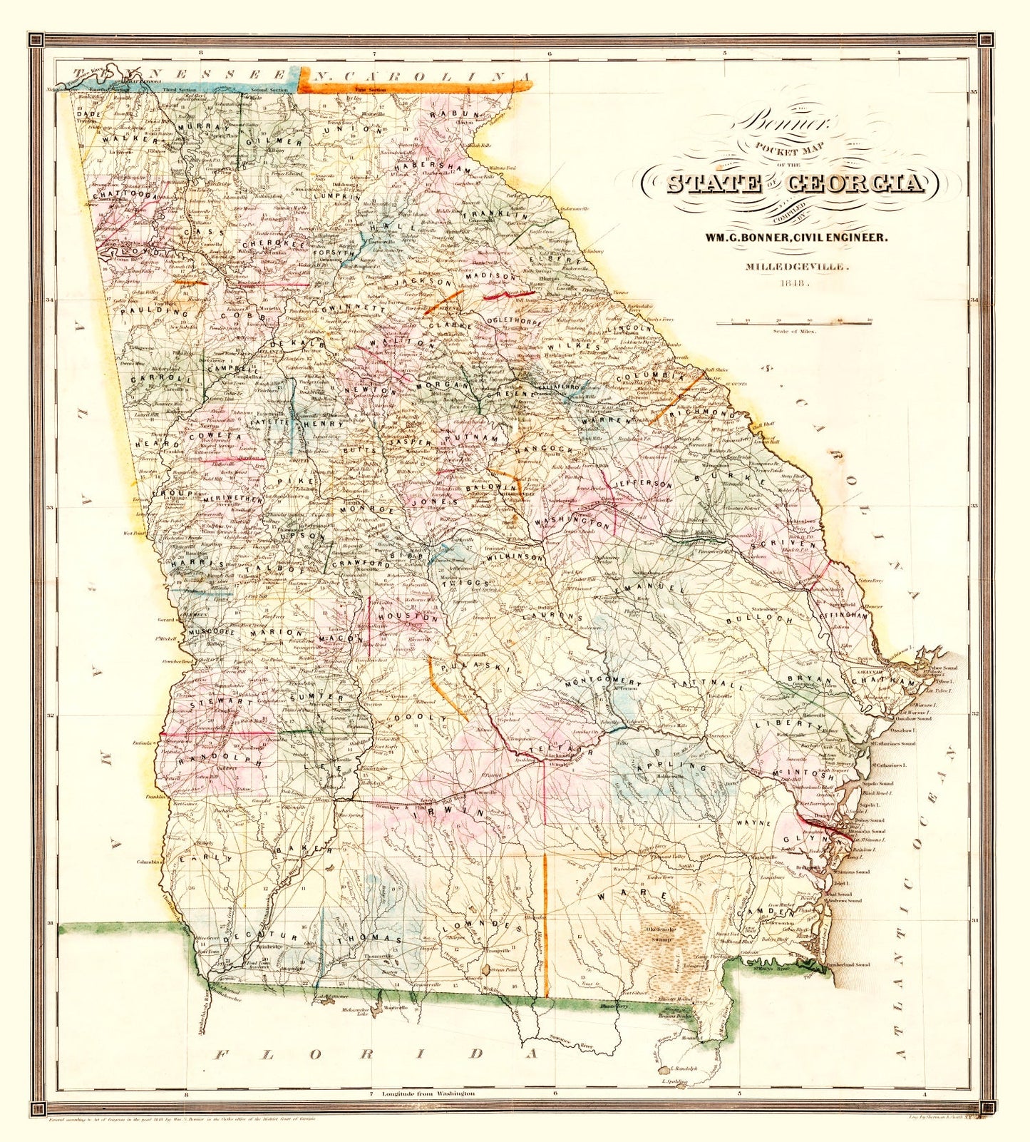 Vintage Map of Georgia, 1848