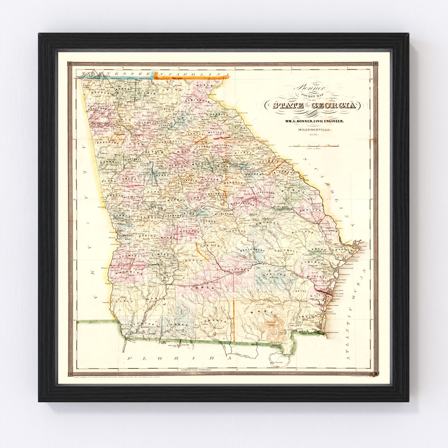 Vintage map of Georgia, 1848