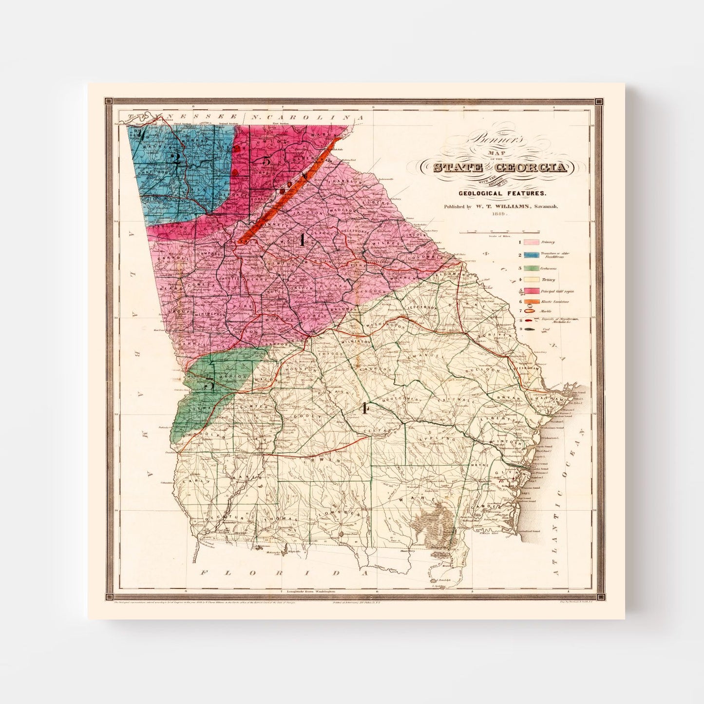 Vintage Map of Georgia, 1849