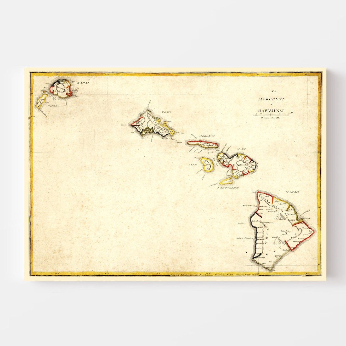 Vintage Map of Hawaii, 1893 (Islands)
