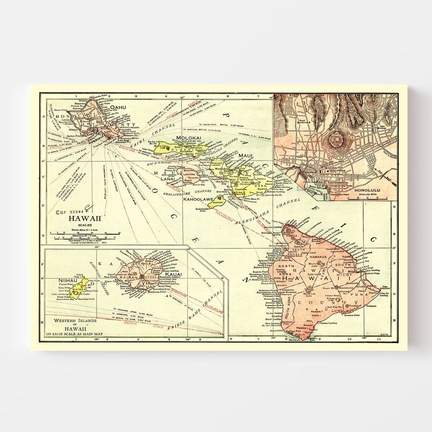 Vintage Map of Hawaii, 1912