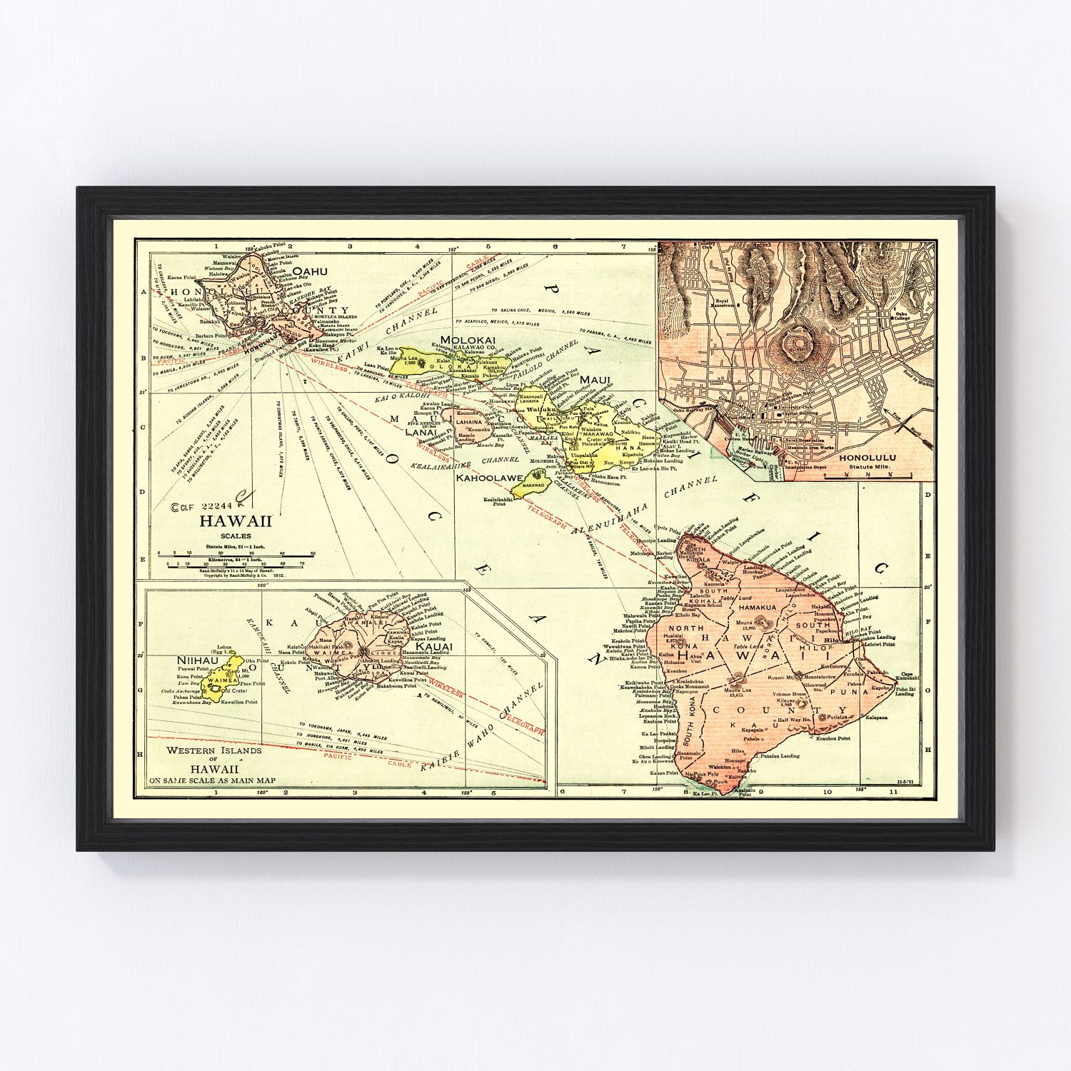 Vintage map of Hawaii, 1912